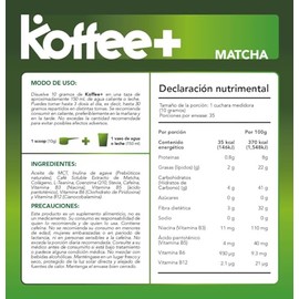 Koffee+ Matcha Mezcla de Café Arábica con Colágeno Hidrolizado, MCT, L-Teanina, Extracto de Matcha | Energía Equilibrada y Enfoque | Sin Azúcar, con I