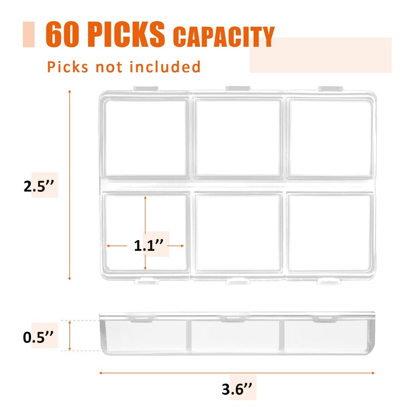 Guitar Pick Holder, Guitar Pick Case, 6-Grid Storage Organizer, Guitar