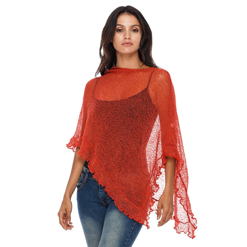 SHU-SHI - Women's Poncho Top with Ruffles - Transparent -