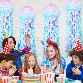 Jellyfish Paper Lanterns Mermaid Theme Party Decorations, Pink Purple Blue Hanging Paper Lanterns for Under The Sea Ocean Theme Birthday Baby Shower Decoration Rome Decor, 4pcs