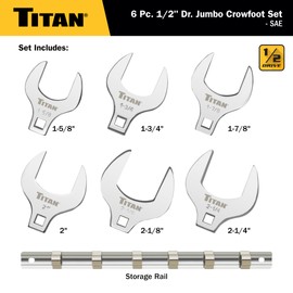 Titan 17676 6-Piece 1/2-Inch Drive SAE Jumbo Crowfoot Wrench Set