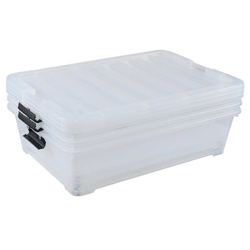 Fiazony 50 L Large Plastic Storage Underbed Container, 3-Pack Clear