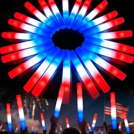 OLUPP 16Pcs July 4th Foam Glow Sticks, Red White Blue Patriotic LED Sticks with 3 Modes Flashing for Kid Adult, Glow in The Dark Party Favor Supplies for Independence Day Parade, Concert, Carnival