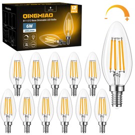 Qingmiao B11 E12 LED Candelabra Bulbs Dimmable 6W(60 Watt Equivalent), Chandelier Light Bulbs 600lm, 3000K Soft White, Ceiling Fan Bulbs for Candle Light, Home Decor, Wall Lamps, Table Lamps, 12 Pack