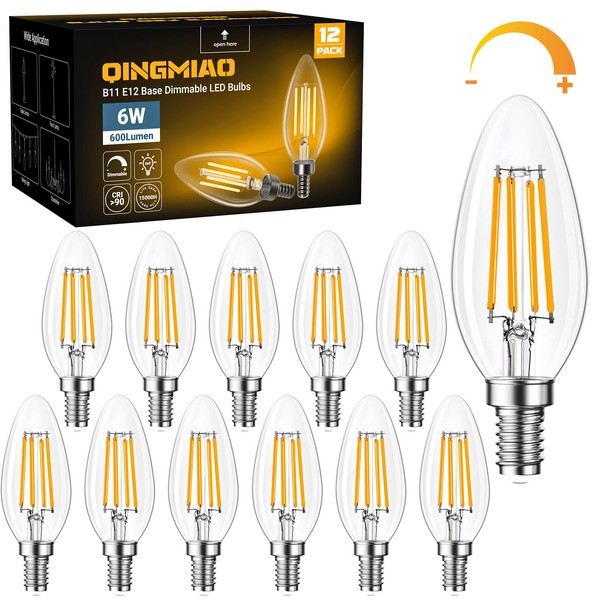 Qingmiao B11 E12 LED Candelabra Bulbs Dimmable 6W(60 Watt Equivalent),