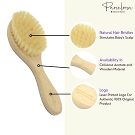 Parcelona French Grooming Wooden Brown 6” Soft Natural Boar Silk Bristles Newborns Baby Brush for Girls and Toddlers (Wooden Brown)