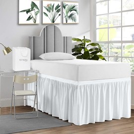SGI bedding Dorm Bed Skirt Twin XL 42 Inch Drop Length - White, Ruffled Pattern College Dorm Room Bed Skirts - Split Corner, Easy Care, Wrinkle Free 1800 Series Microfiber Bed Skirt