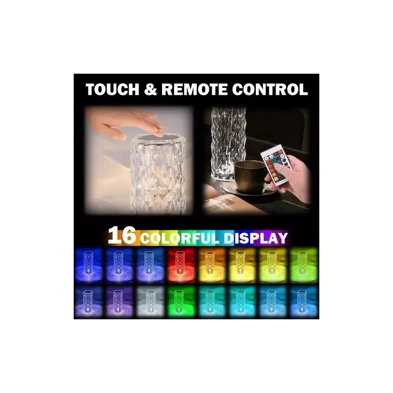 Rose Lampara Diamond 3d Buro Mesa Táctil Led Multicolor Rgb
