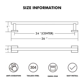 Antobas Matte Black Single Towel Bar Rack, 24 Inches Stainless Steel Towel Rod-Square Base, Wall Mounted Towel Holder for Bathroom