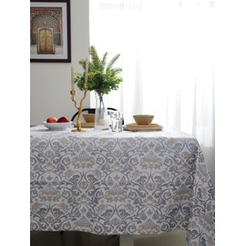 Table Cloth Rectangle Medallion-Lotus Tablecloth for Dining Table 60x108 Inches Reusable Patio Table Cover for Event, Wedding, Banquet & Parties|Washable Thanksgiving Home Fall Decor| White-Grey-Beige