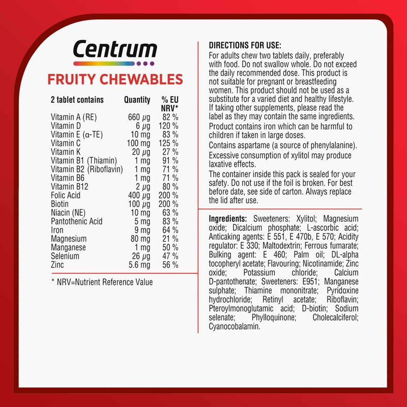 Centrum Fruity Chewables Multivitamin Tablets, chewy vitamins for adults, with
