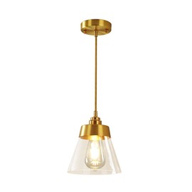 KCO Mini Conical-Shaped Glass Pendant Lighting Fixture Modern Industrial Hanging Ceiling Light with 39.4” Long Adjustable Cord for Kitchen Island, Living Room, Bedroom, Bathroom, Kitchen ( Gold )