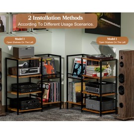 Record Player Stand Table with Vinyl Record Storage Holder-Up to 200+ Albums, Small Media Cabinet Console Table Stereo Stand Tower, Audio Video Shelving/Turntable Stand Shelf for Entertainment Center