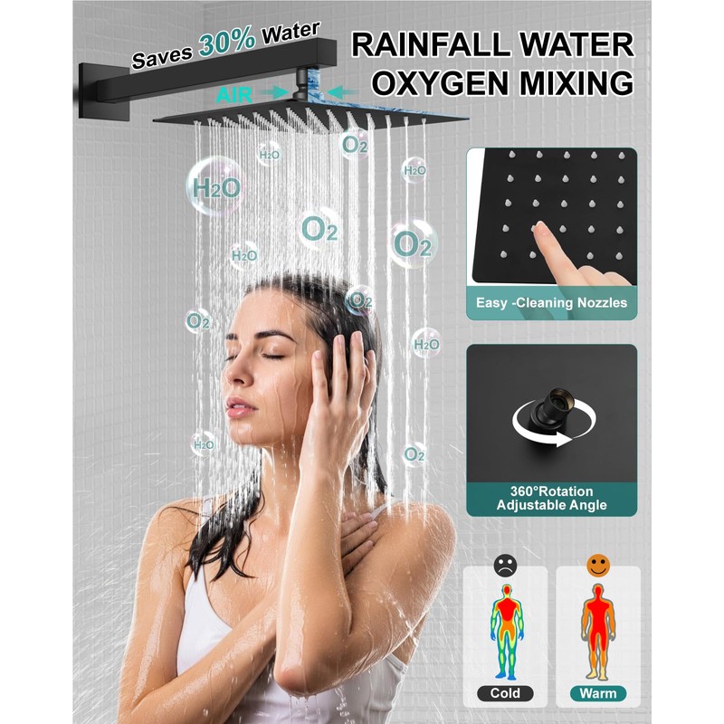 GBBNE Shower Faucet Set 8-Inch Rain Shower System Matte Black