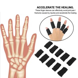 Finger Sleeve Support 10pcs/set Finger Protection Clip Sports Aid Arthritis band Wrappers for Basketball, Baseball, Cricket, Tennis, Badminton, Volleyball Boat Trip Black