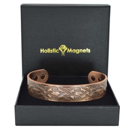 Wide Copper Magnetic Bracelet Men Celtic Pewter Plated Copper Bangle Cuff 6 Magnets Adjustable-CP (L: Wrist 19.5-22.5cm/7.6-8.75")