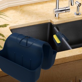 OKeanu Sponge Holder for Kitchen Sink, Silicone Sink Saddle Caddy Organizer Rack, Sponges Holder Over Faucet, Hanging Kitchen Organizer Accessories Rack Basket - Navy Blue