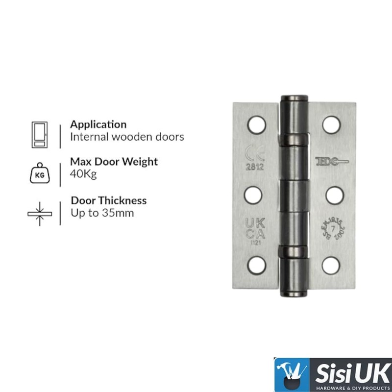 Door Hinges 3 inch Satin Chrome Ball Bearing Butt Hinges