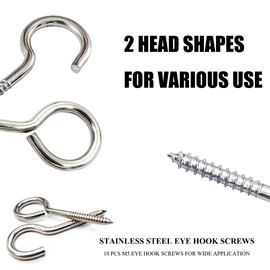 Uayeatye Stainless Steel Screw Hooks, Eye Hook Screws M5 2.5” Screw in Eye Hooks Heavy Duty Metal Ceiling Outdoor Hooks Screw Hanger 5 pcs Open Loop Hanger Hooks + 5 pcs Close Loop Wood Hooks-10 PCS