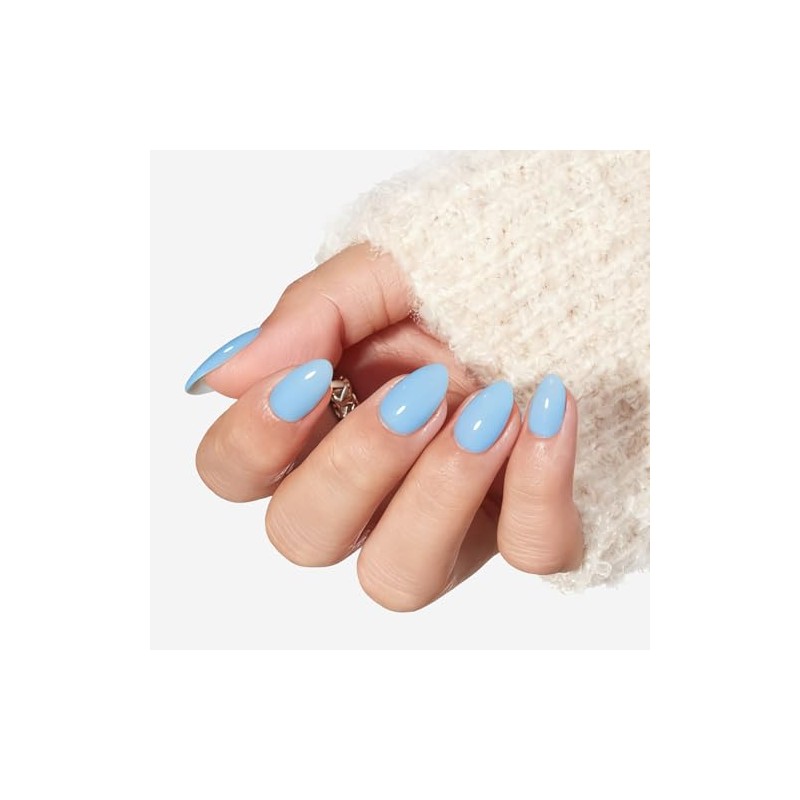 modelones Kit de uñas postizas ovaladas cortas azules con pegamento,