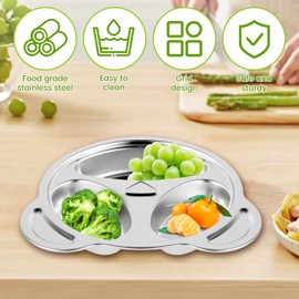 3Pcs Stainless Steel Divided Plates for Adults Kids Lovely Panda Shape Divided Plates Dishwasher Safe Metal Divided Plates for Home School Picnic Camping