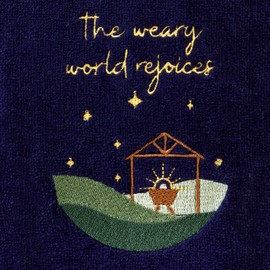 SKL Home Christmas Weary World Rejoices Hand Towel 2pc Set for Bath/Kitchen/Bar & Gift, Navy