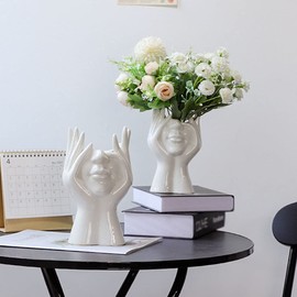 Kelendle Face Vase, White Flower Vase Head Vase Ceramic Vases for Home Decor Figurines Bud Vase Boho Vase Modern Sculpture Art Decorations for Living Room Bedroom Centerpiece Table Wedding L
