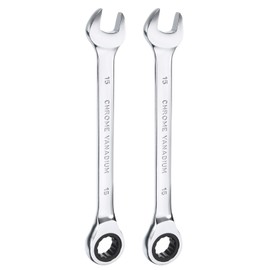 HARFINGTON 2pcs Ratcheting Wrench 15mm Metric 12PT Cr-V Polished Chromed Ratcheting Double End Combination Wrench with 72 Tooth and 5° Movement Industrial Grade Gear Spanner Tool for Repair