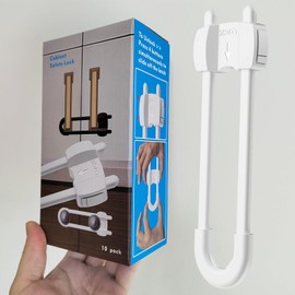 LRANFOW U-Shaped Baby Proof Cabinet Locks No Drilling Required, Adjustable Child Safety Latches for Cabinets Drawers Kitchen Doors, 10 Pack White