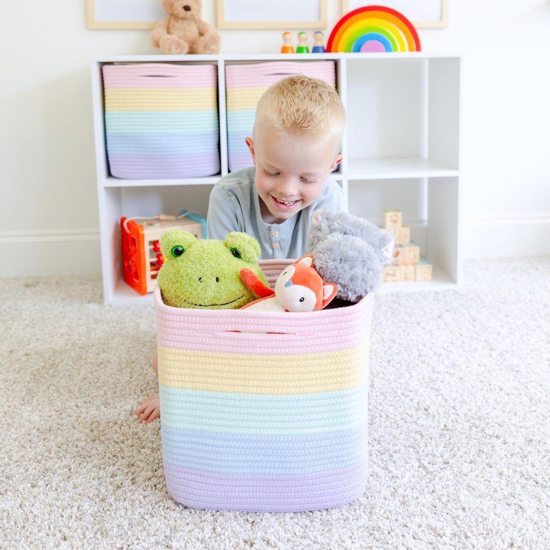 NaturalCozy Storage Cubes 11 Inch Cotton Rope Woven Baskets for