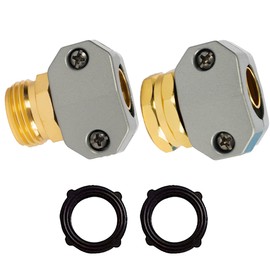 Hourleey Garden Hose Repair Kit - Aluminum Alloy End Mender, Male & Female Fittings, Fit 5/8" & 3/4" Hose, 2 Extra Washers