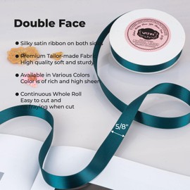 VATIN 16mm Double Faced Polyester Teal Satin Ribbon - 23 Metre Spool, Perfect for Wedding Decor, Wreath, Baby Shower,Gift Package Wrapping and Other Projects