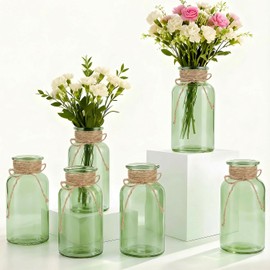 Jarrón de cristal vintage, jarrones de centro de mesa de vidrio de granja, tarros de masón para bodas, fiestas y decoración del hogar a granel (6, verde)