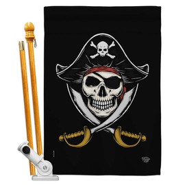Ornament Collection House Flag Set Coastal Pirate Ship Skull Treasure Map Carribean Jolly Blackbeard Jack Decoration Banner Small Garden Yard Gift Double-Sided, Made in USA