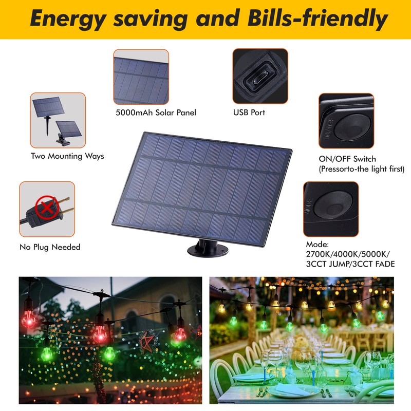 IPStank 96FT Solar Outdoor String Lights with Remote, 30 Shatterproof