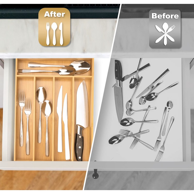 Bamboo Cutlery Drawer Organizer for Tableware – Natural Bamboo Storage