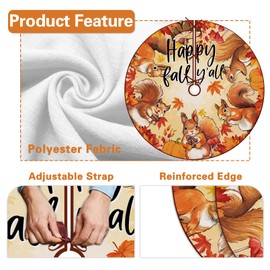 Fzbali Happy Fall Y'all Squirrel Christmas Tree Skirt 48 Inches Lace-up Maple Leaves Pumpkin Tree Skirt, Autumn Holiday Party Indoor Decoration Seasonal Home Decor
