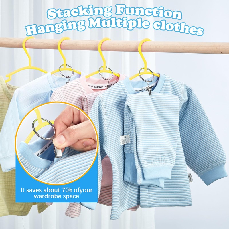 AMZXHCQ Baby Hangers with Metal Ring Clips, Children Plastic Hanger