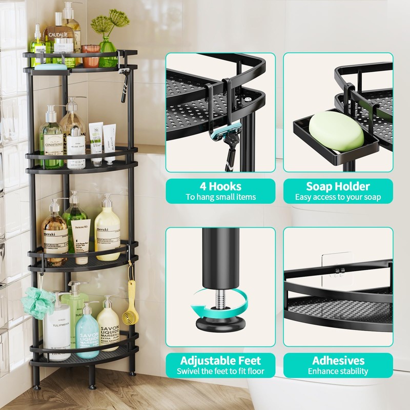 HapiRm Standing Corner Shower Caddy - 4 Tier Shower Organizer