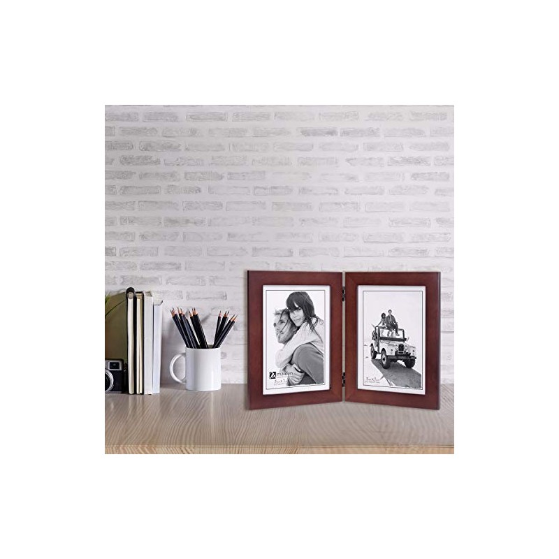 Malden Double Vertical 5x7 Picture Frame - Wide Real Wood