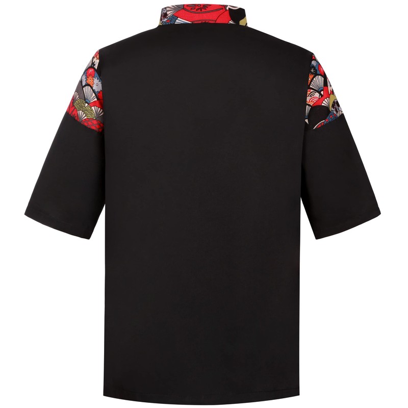 Unisex 3/4 Sleeve Black Sushi Chef Coat Kimono Cardigan Japanese