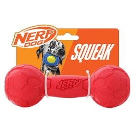 Nerf Dog 7in Bash Squeak Barbell - Red, Dog Toy