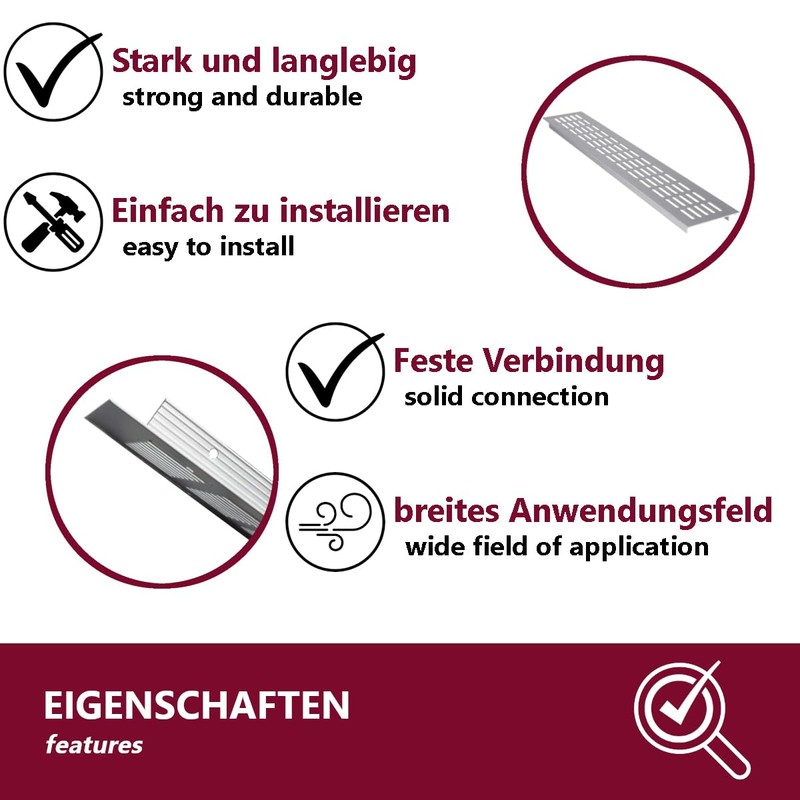 2 x high-quality aluminium ventilation grille for ideal ventilation –