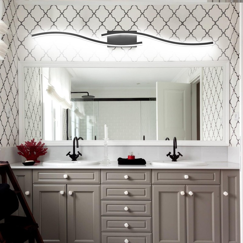 PRESDE 48 Inch Bathroom Light Fixtures Black Vanity Light Bar