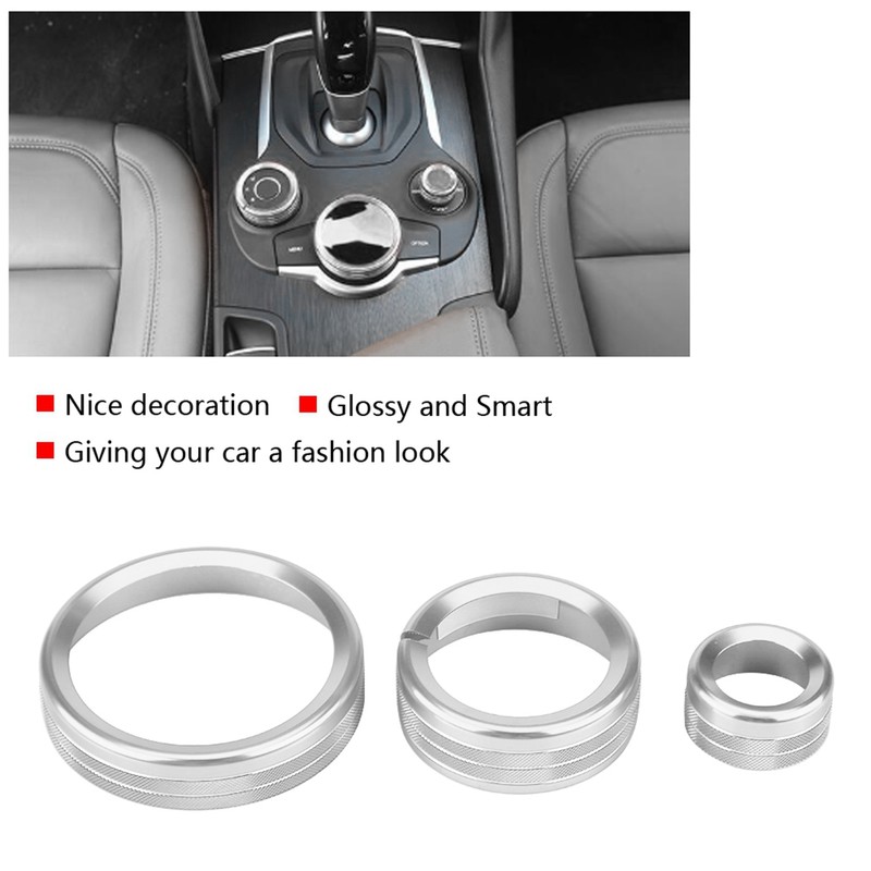 3Pcs Car Center Control Multimedia Knob Circle Cover Trim for