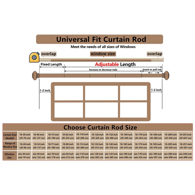 Curtain Rods 18-189 inch, for Window 180 Inch, Adjustable Length