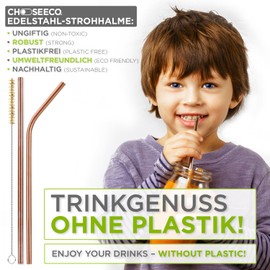 24 Straws Rose Gold Stainless Steel / Metal + 2 Cleaning Brushes + 1 Gift Bag - Eco Straw Set Environmentally Friendly Reusable Sustainable & Plastic-Free