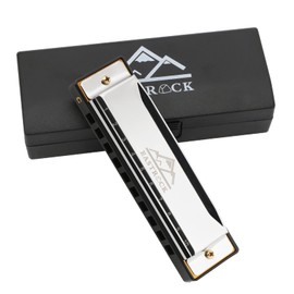EastRock Harmonica in C Major Harmonica with Box, 10-Hole Harmonica for Student, Intermediate and Beginner, Silver and Black (10 Holes, Silver)