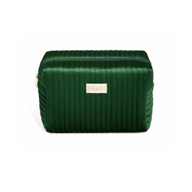 Benevolence LA Plush Velvet Large Makeup Bag for Travel | Large Cosmetic Pouch, Travel Toiletry Bag for Women, Large Capacity Travel Cosmetic Bag, Makeup Bags for Women, Emerald Green