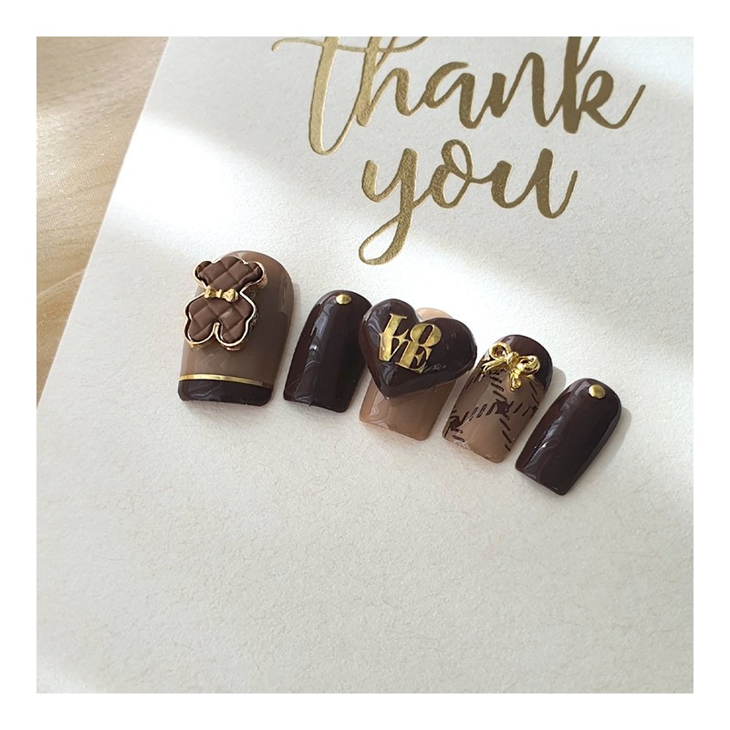 Brown Bear Handmade Nail Tips - Ballerina M / 브라운